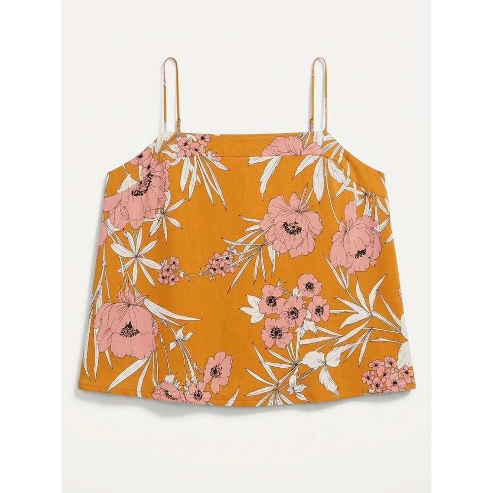 Express Floral Cami Top Med Mustard Yellow Excellent Square Neck Strappy Sexy